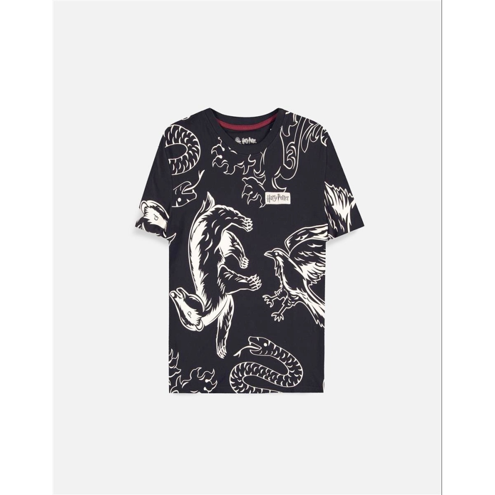 Harry Potter - Houses All Over Print Tshirt Femme - Noir